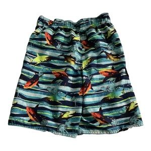 Joe Boxer Boys Swim Shorts, Cargo Pocket, Neon Shark Design, Size Large 10/12